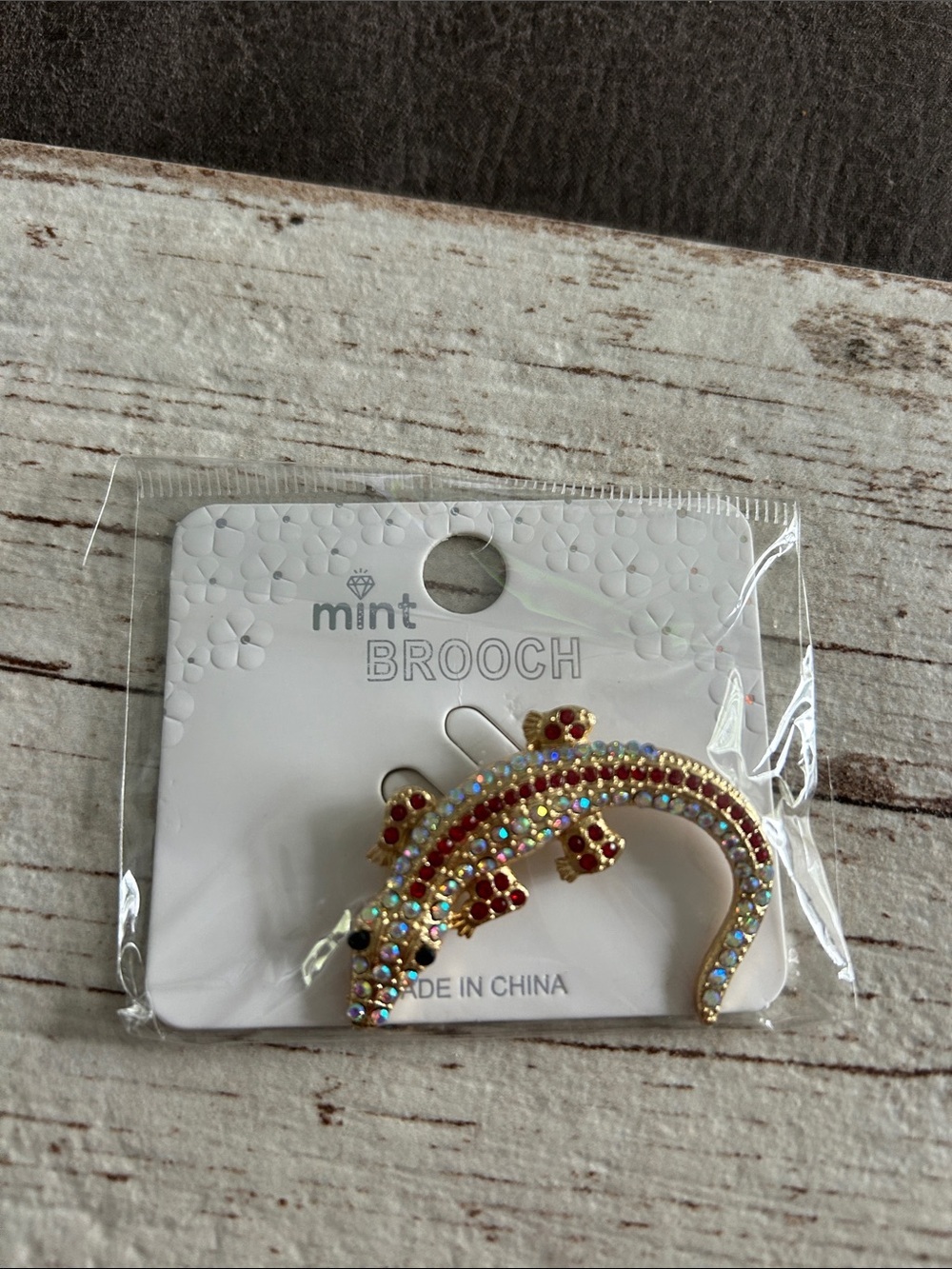 Mint Kids' Gold and Multicolor Rhinestone Lizard Brooch
